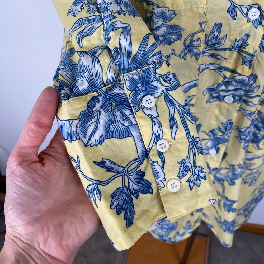 Zara Basic Tunic Blouse Button Down Blue Yellow F… - image 5